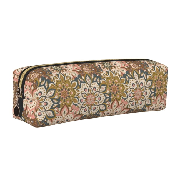 Balery Mandala Estuche de Lápices de Cuero Impreso, Estuche para Suministros de Arte, Estuche de Lápices con Cremallera, Estuche de Almacenamiento de Papelería