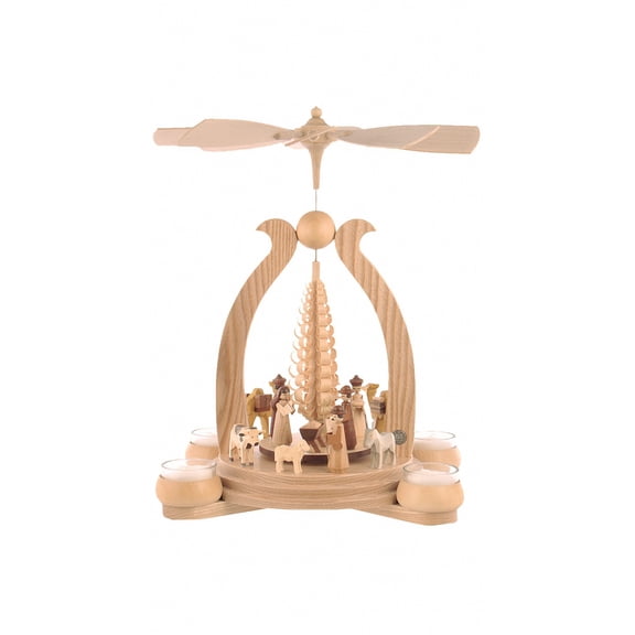 German christmas pyramid arch Christmas story, 1-tier, height 34 cm / 13 inch, natural with tealights, original Erzgebirge by Müller Seiffen MU 10352