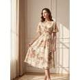 thumbnail image 6 of Floral Print Women's Spring Summer Dress - V-Neck Wrap, Waist-Gathered Midi, Romantic Elegant Vacation Style, 6 of 10