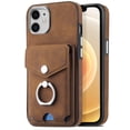 thumbnail image 6 of Compatible with iPhone 11 Card Slot Back Case, 360 Degree Rotatable Ring Stand Plating Button PU Leather Support Magnetic Car Mount Phone Case Cover for iPhone 11, Brown, 6 of 14
