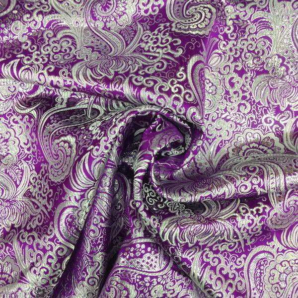 60 in. Sold By The Yard Purple Silver Metallic Paisley Brocade Fabric
