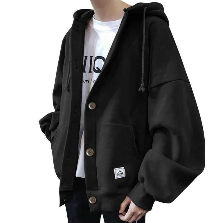 Mens Oversize Loose Hoodie Knee Length Jacket Korean Stylish Trench Outwear