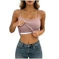 thumbnail image 2 of UVEASISHA Cami Tops for Women With Built In Bra Spaghetti Strap Padded Wireless Longline Tank Tops Slim Fit Casual Wear Pink Free Size, 2 of 10