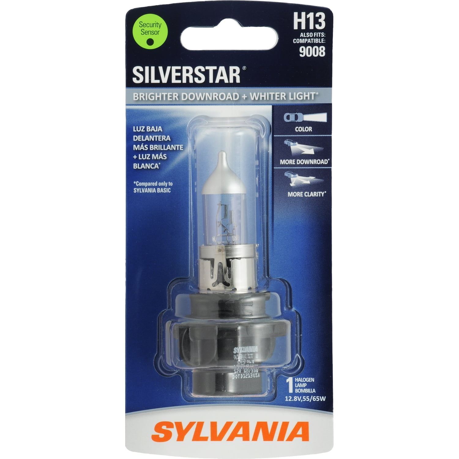 Sylvania H13 SilverStar Auto Halogen Headlight Bulb, Pack of 1.