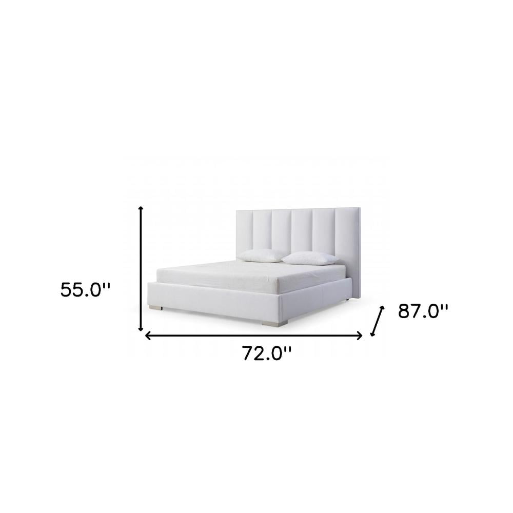HomeRoots 55 x 72 x 87 in. Queen Size White Upholstered Channel Tufted Velvet Bed Frame