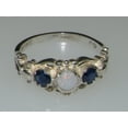 thumbnail image 5 of LBG British Made 18k White Gold Natural Opal & Sapphire Womens Trilogy Ring - 33 size options - Sizes 4 to 12 Available, 5 of 6