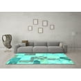 thumbnail image 3 of Ahgly Company Machine Washable Indoor Rectangle Patchwork Turquoise Blue Transitional Area Rugs, 8' x 10', 3 of 4