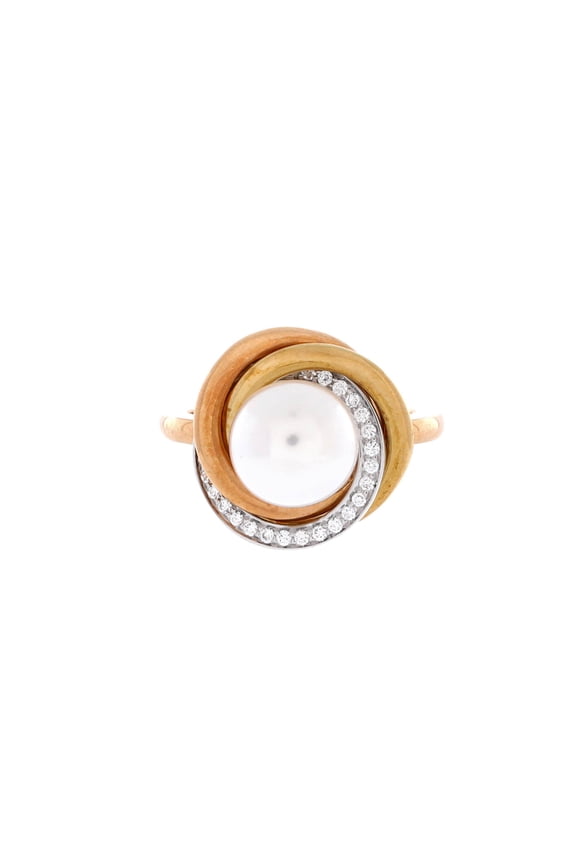 Pre-Owned Trinity Pearl Ring 18K Tricolor Gold with Pearl and Diamonds 14mm By Rebag