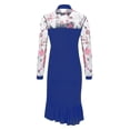 thumbnail image 5 of Lindreshi Plus Size Dresses for Women on Clearance Women Sexy Slit Ruffles Hem Floral Pattern Slimming Long Sleeve Lace Mesh Dress, 5 of 6