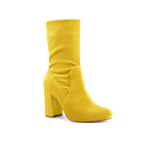 BLISSFUL STEP Women's Ankle Strap Low Wedge Clear Heels Sandals Yellow (Size 6)