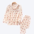 thumbnail image 2 of Xysaqa 2 Piece Women's Pajamas Sets Cute Floral Print Sleepwear Women Long Sleeve Button Up Shirt Pajama Pants Pjs Sets Loungewear, 2 of 3
