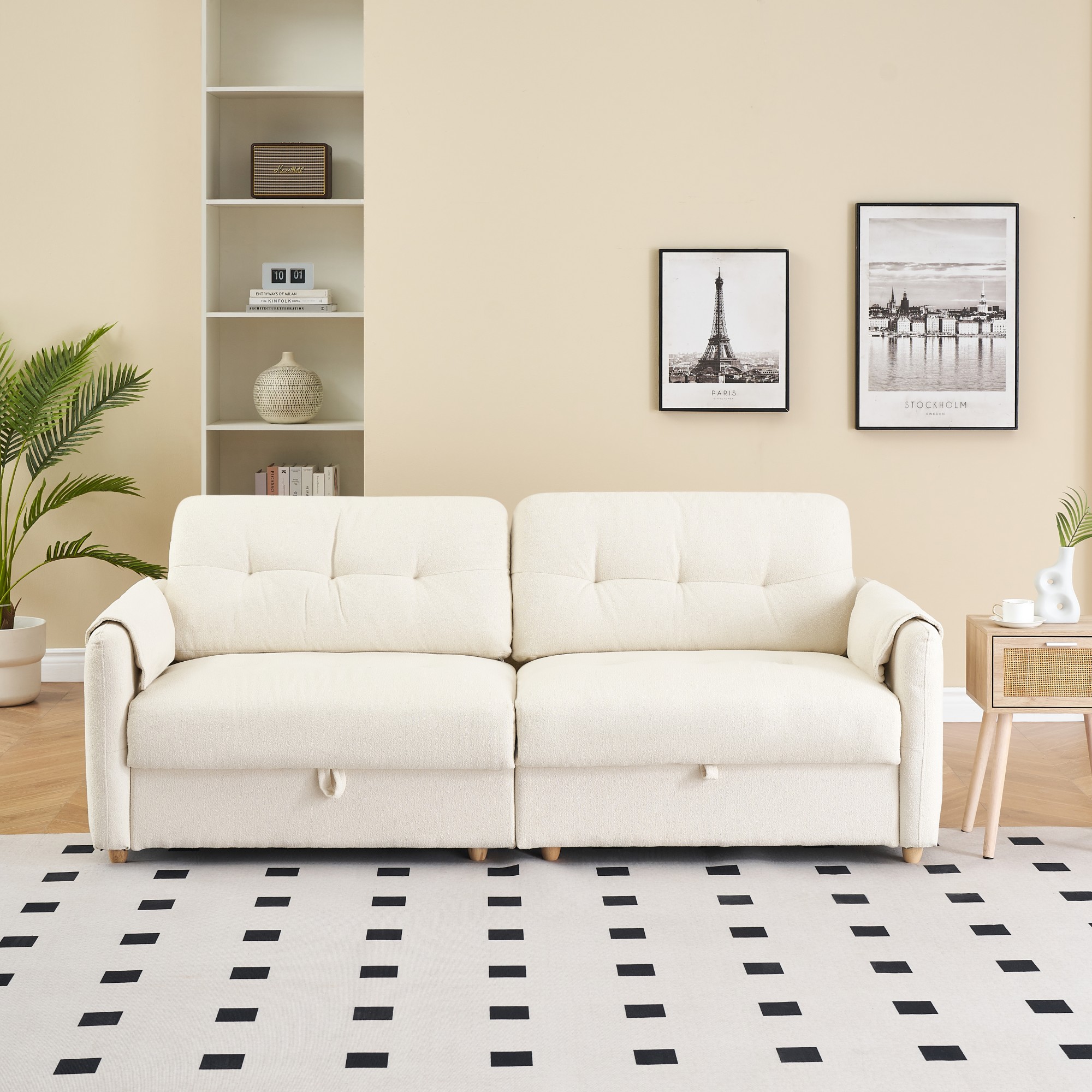 79" Multi-functional Storage Loveseat Sofa Couch,Teddy Upholstered 3 Seat Sofa for Living Room,Bedroom,Office,Beige