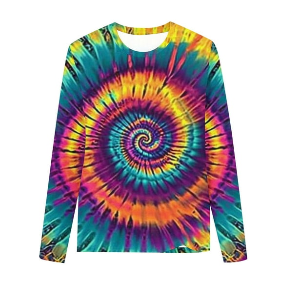 Ugoldhm Girls and Boys Tees Round Neck Fashion Tie Dye Long Sleeve Tops Kids Casual Fall Shirts