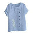 thumbnail image 4 of DDAPJ pyju Womens Summer Tops Boho Floral Print Short Sleeve Tshirt Baggy Linen Blouse Lightweight Comfy Beach Vacation Tees Limited Time Sales of Today Blue M, 4 of 5