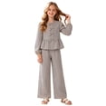thumbnail image 3 of mgoYE Girl's 2 Piece Fall Winter Outfits Bow Striped Long Sleeve Top and Wide Leg Pants Cute Clothing Sets(Coffee,9-10 Years), 3 of 8