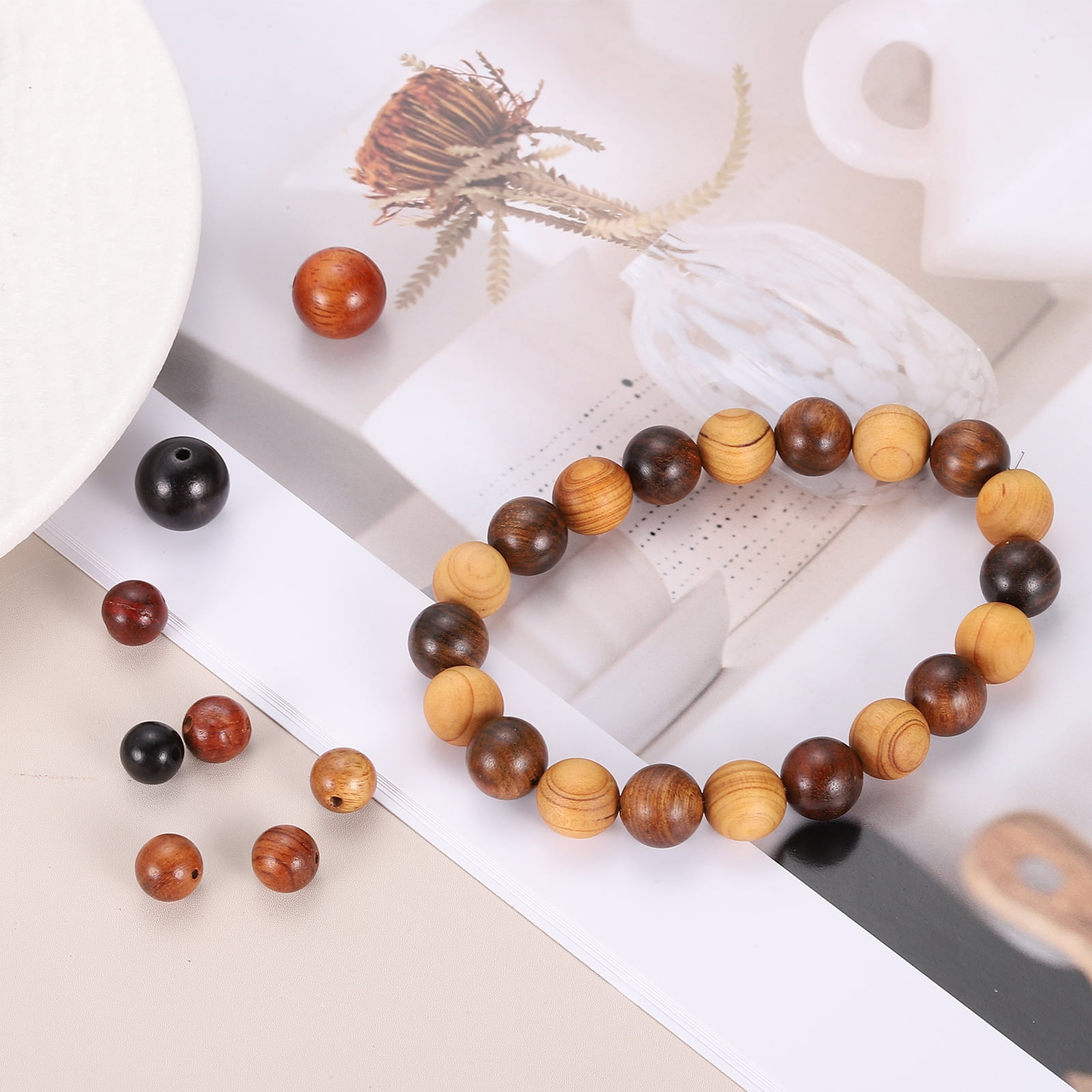 Uxcell 200Pcs Round Wooden Beads 2mm Hole Dia 10mm Dia Deep&Light Brown