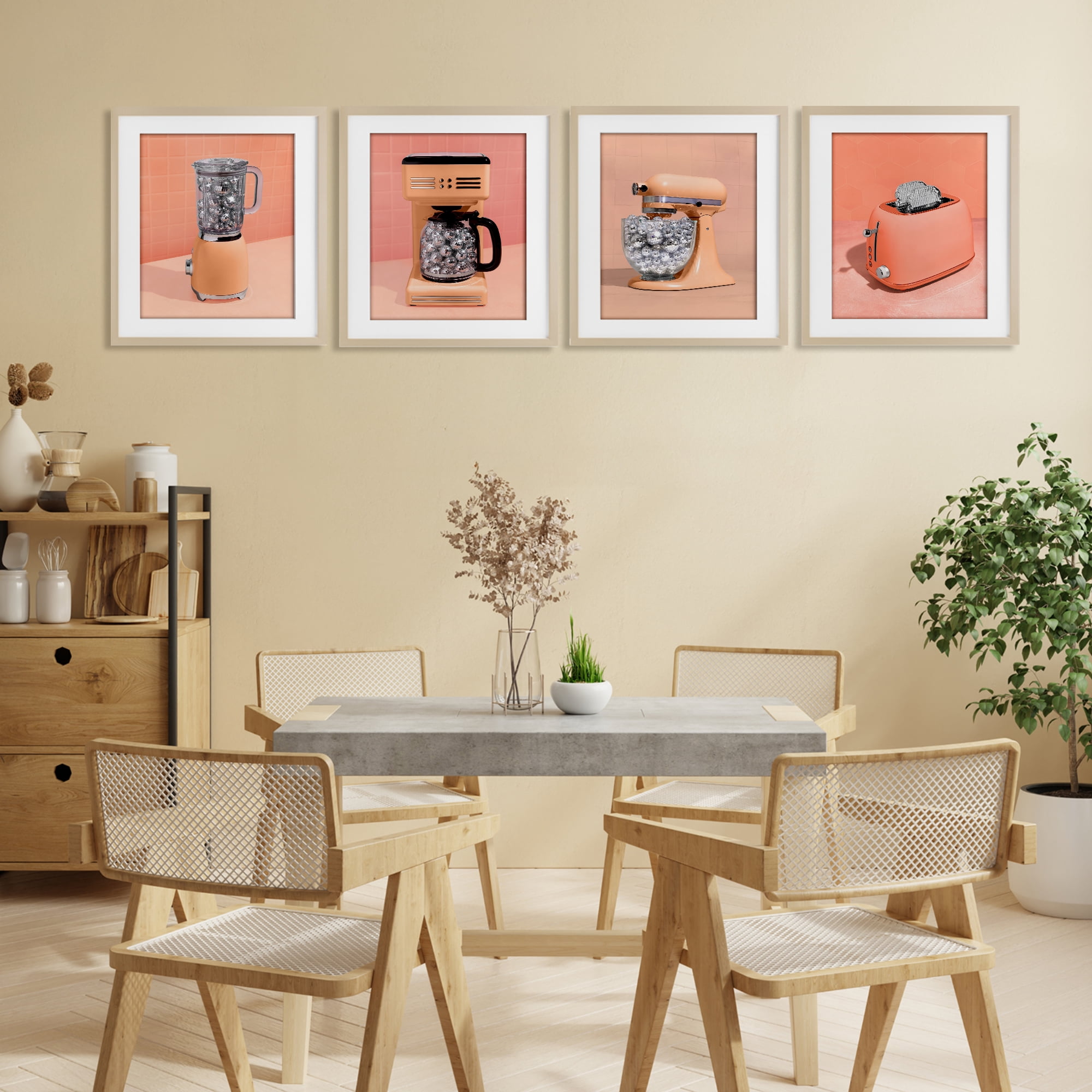Stupell Industries Disco Drink Blender over Orange 4 Piece Birch Framed Print Under Glass Set, design by LISH Creative
