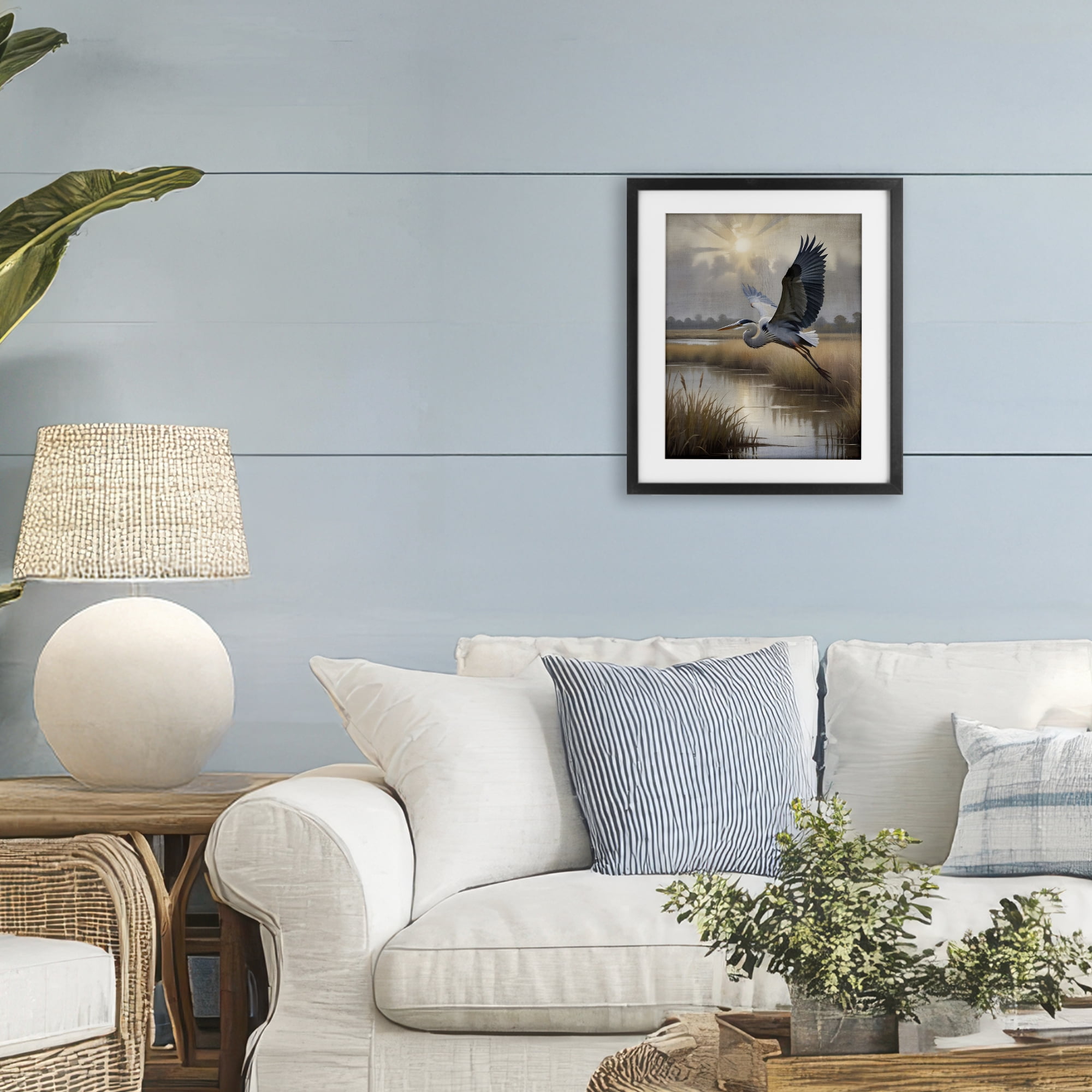 Stupell Industries Heron Flight over Wetlands Black Framed Print Under Glass, design by Susan Arnot