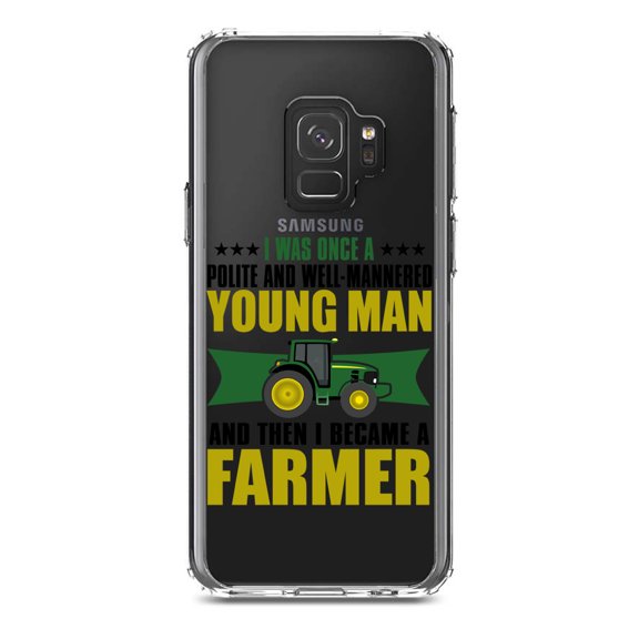 DistinctInk Clear Shockproof Hybrid Case for Samsung Galaxy S9 (5.8" Screen) - TPU Bumper Acrylic Back Tempered Glass Screen Protector - Was Well Mannered Young Man Then Farmer