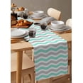 thumbnail image 6 of nqOlkjepod Turquoise Grey White Table Runner 72 Inches Long Farmhouse Dress Scarves, Abstract Geometric Ocean Wave Stripe Dining Tablerunner for Coffee Table/Kitchen Island/Party Décor, 16" x 72", 6 of 8