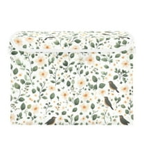 Floral Pattern with Birds Large Storage Bins with Linen Collapsible Lid Storage Box 16.7 x 12.6 x 11.8in