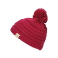 thumbnail image 1 of Gravity Threads  Kids Warm Cable Knit Thick Soft Beanie w/ Pom - Red, 1 of 2