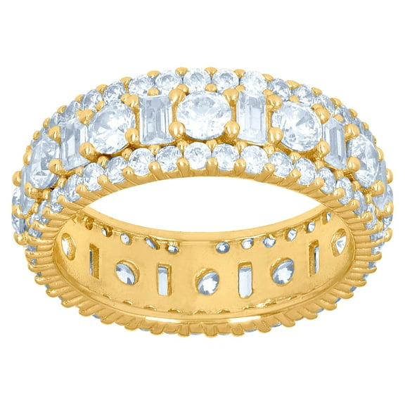 925 Sterling Silver Yellow-tone Womens Baguette Cubic Zirconia Fashion Ring 6.2mm Wide Size 6 Ring for Women