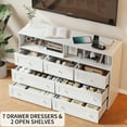 thumbnail image 3 of 7-Drawer Dresser with LED Lights & Charging Station,Wooden Storage Organizer with Open Shelves,Chest of Drawers for Entryway Bedroom, 3 of 8