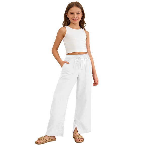 WAYUTE Girls Pants Soft Stretch Comfy Playwear Trousers with Elastic Waist for Toddler Kids Vacation Outfits