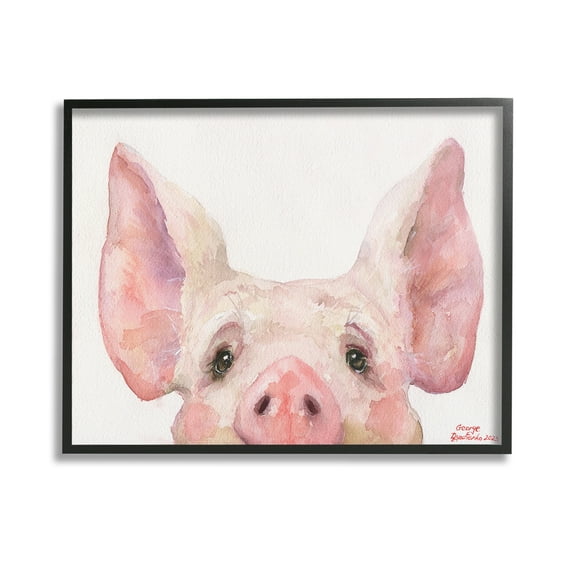 Stupell Industries Piglet Peeking Portrait Animals & Insects Painting Black Framed Art Print Wall Art, 14 x 11
