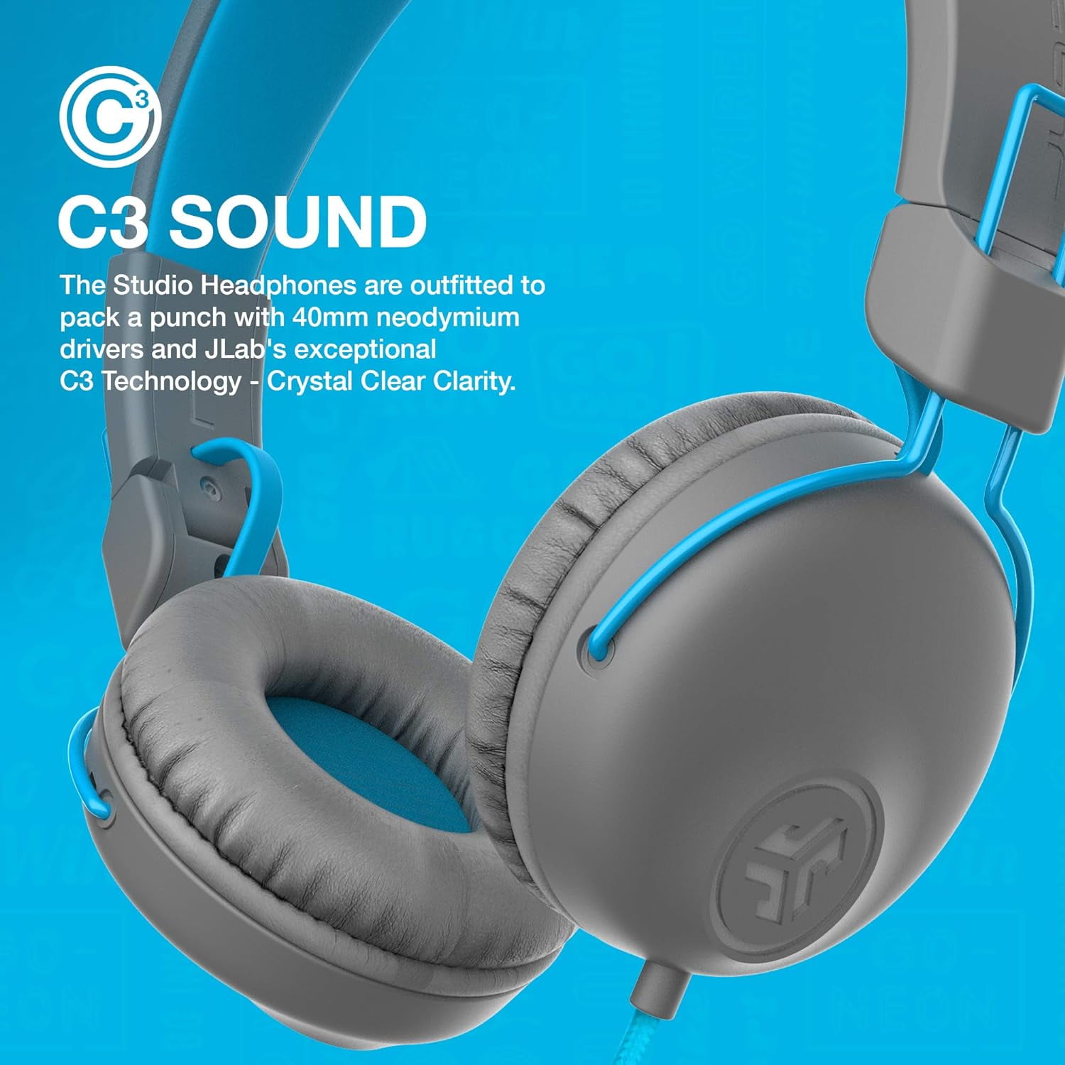 JLab Studio On Ear Wired Headphones Gray Blue Tangle Free Cloud Foam Cushions C3 Sound Walmart