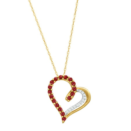 1/3 ct Created Ruby Heart Pendant Necklace with Diamonds in 14kt Gold