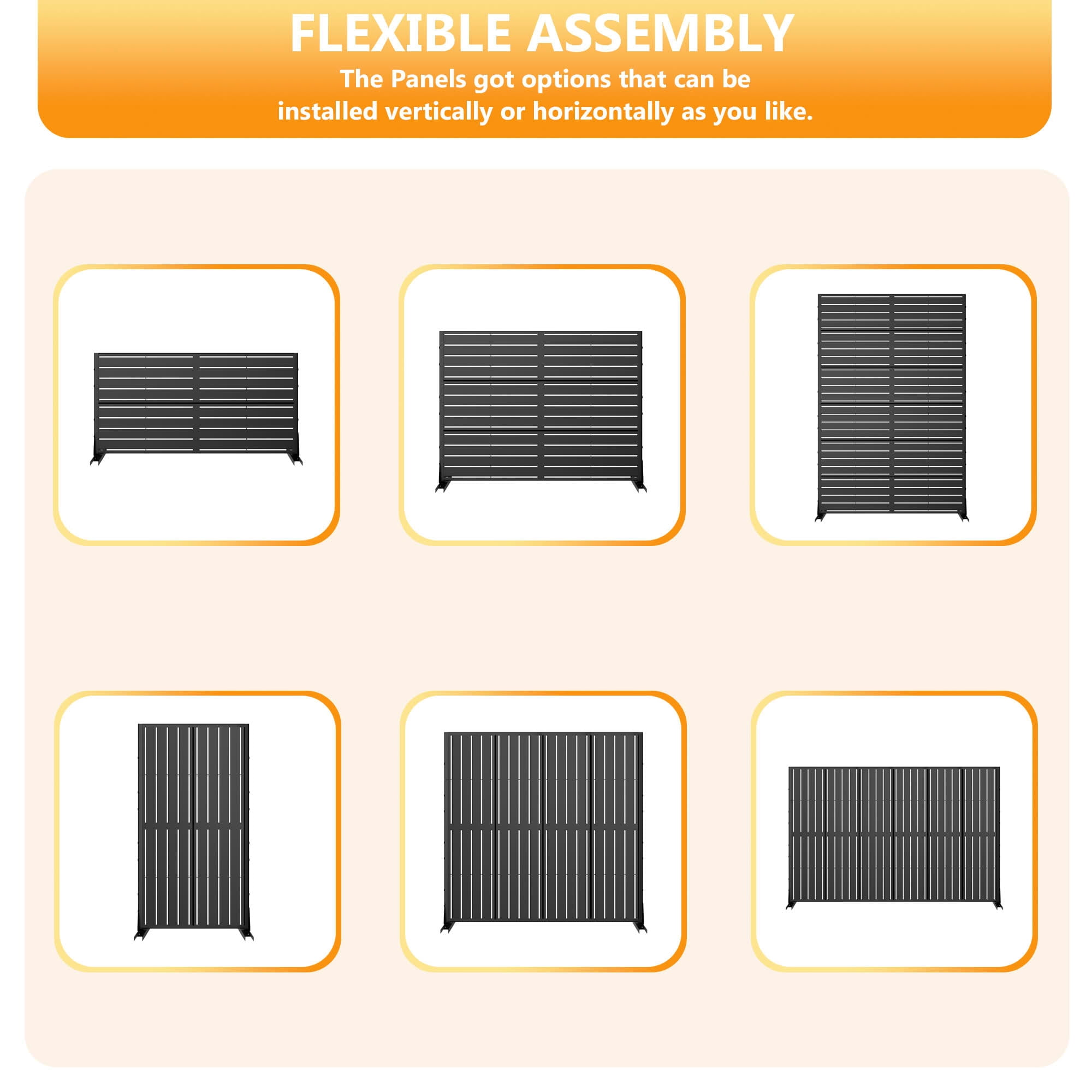 MAYEERTY Outdoor Metal Privacy Screen 6 × 4FT Black, 6-Panel Classic Louvered Design, Easy Install for Apartment Balcony