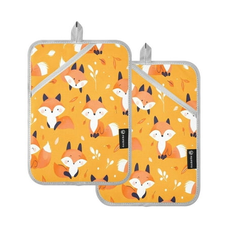 

Two Pieces Of Square Heat Insulation Pad Oven Mitts 7x9.8 Inch Oven Microwave Kitchen Cooking Baking Orange Cartoon Fox