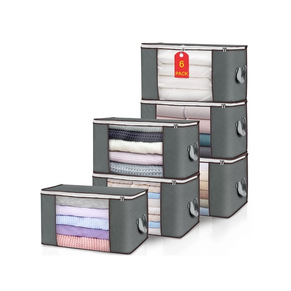 JunJian Large Storage Bags, Closet Organizer with Reinforced Handles, Multi-Color, 6 Pack