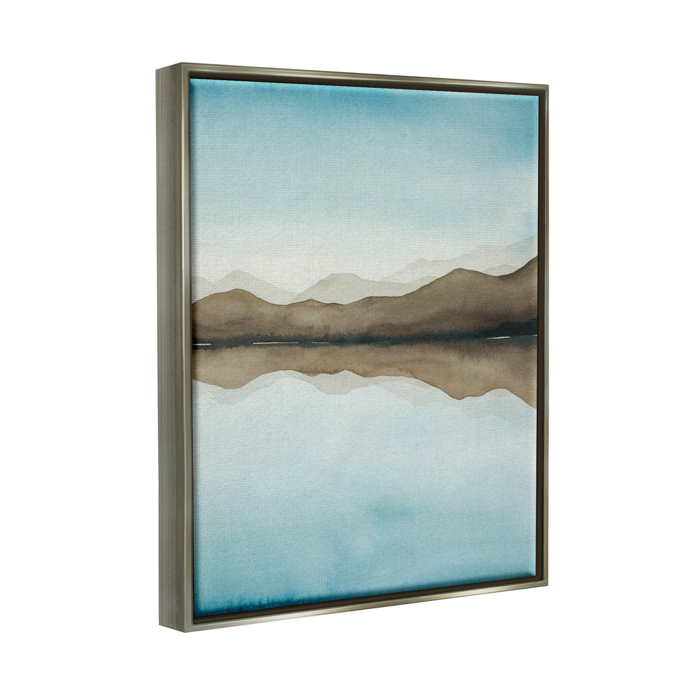 Stupell Industries Lakeside Mountains Reflection Landscape Painting Luster Gray Floating Framed Canvas Print Wall Art, Design by Grace Popp