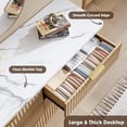 thumbnail image 6 of Fluted Dresser for Bedroom with 6 Deep Drawers, 47.2 in Tall Chest of Drawers with Faux Marble Top, Curved Profile Design, Modern Wooden Dresser, for Living Room, Kids Room, Hallway, Natural Oak, 6 of 8