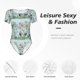 thumbnail image 4 of Fotbe Chinoiserie Floral Palm Tree Body de Mujer con Cuello Redondo y Mangas Cortas, Sin Mangas Ajustado, Suave, Cómodo y Básico-Large, 4 of 7