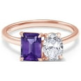 thumbnail image 3 of 1.70CT 7X5MM Emerald Shape Natural Amethyst & 7X5MM Oval Cut Lab Created Moissanite Diamond Toi Et Moi 2-Stone Engagement Wedding Ring For Women In 14K Rose Gold Over Sterling Silver (1.70Cttw)-6, 3 of 7
