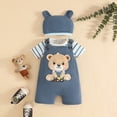 thumbnail image 4 of Xudanell First Birthday Outfit Boy Boy Cute Dog Cartoon Short Sleeve Three Piece Romper Pants and Hat Set for Kids Sky Blue 0-3 Months, 4 of 4