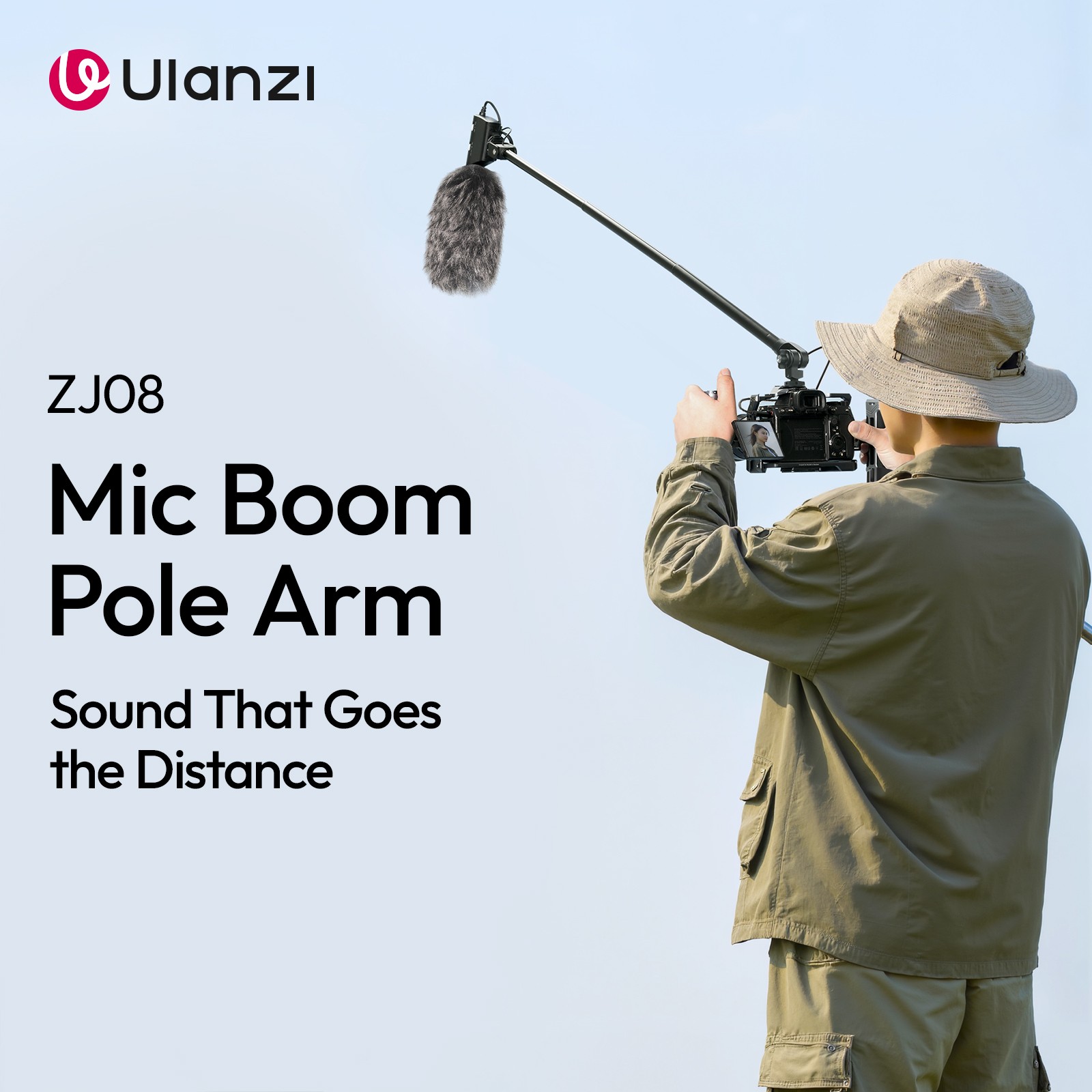 Ulanzi ZJ08 Mic Boom Pole Arm – 1m Aluminum Alloy Extendable Microphone Extension Rod with Dual Cold Shoe Mounts for DSLR, Vlogging & Filmmaking