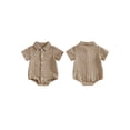thumbnail image 2 of BemeyourBBs Newborn Baby Boy Shirt Romper Summer Clothes Lapel Neck Short Sleeve Button Down Front Jacquard Bodysuit Jumpsuit One Piece Outfits, 2 of 9