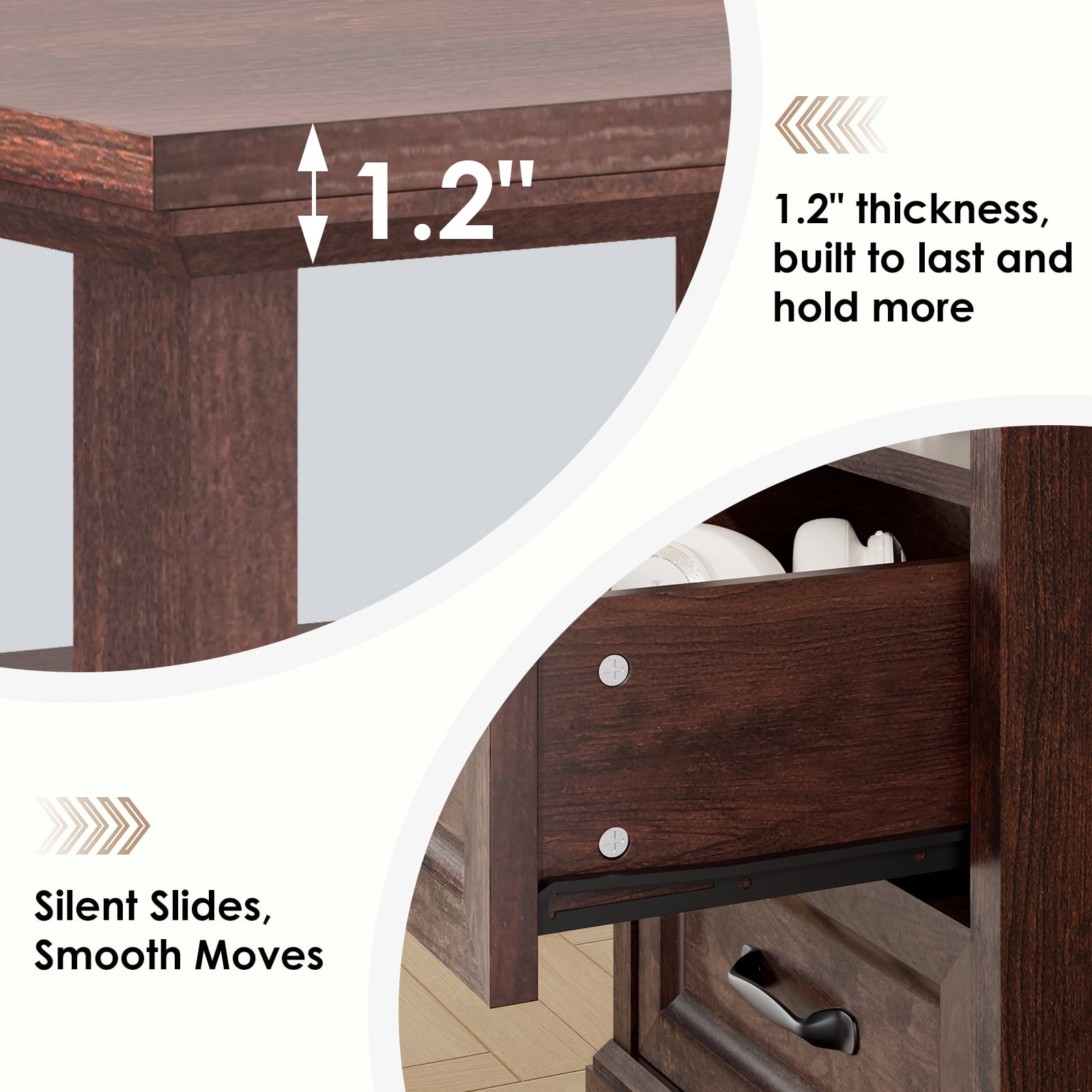 Hommpa Farmhouse End Tables for Living Room, Nightstand with Charging Station, Rustic Sofa Side Table with 2 Drawers and Storage Shelf, Bedside Cabinet for Bedroom, Brown