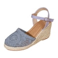 thumbnail image 6 of Espadrilles for Women Knitted Closed Toe Ankle Strap Gladiator Wedge Sandals Breathable Hollow out Casual Thick Sole High Heels Blue Size 9, 6 of 6