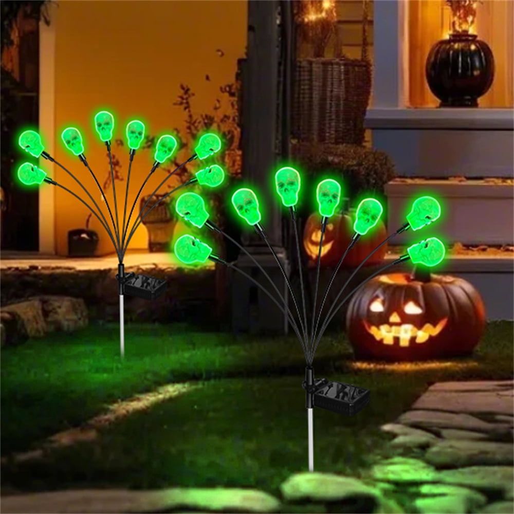 Halloween Solar Skeleton Pumpkin Lights - Outdoor Garden Decor, Spooky Skull Statue With LED Lights