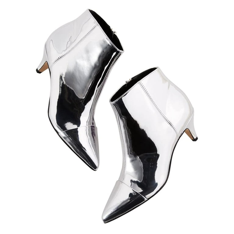 XYD Women Low Kitten Heel Ankle Boots Pointed Closed Toe Side