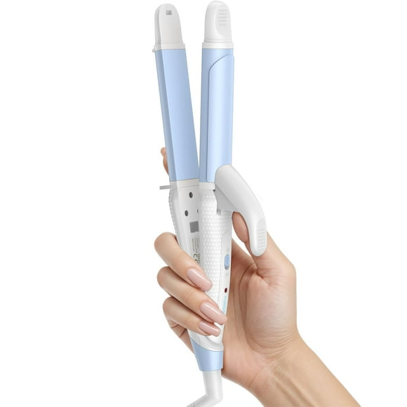 Mini rizador de viaje europeo: rizador de doble voltaje para viajes - Mini rizador de viaje de 2,5 cm con enchufe estadounidense, azul, 190 °C