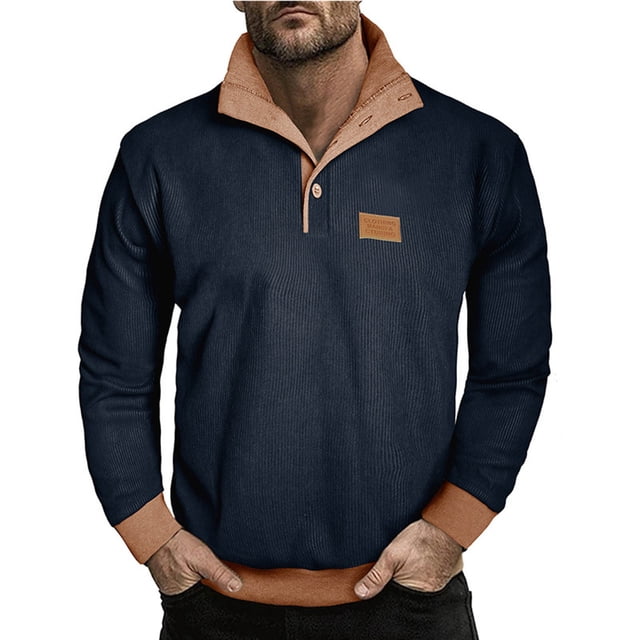 pstuiky manga larga para hombre, Sudadera con capucha de manga larga con botones sólidos y retazos de moda informal para hombre Tops de hombre l
