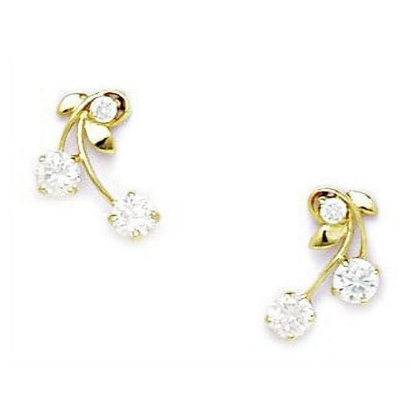 14k Yellow Gold Cubic Zirconia Cherry Screw-Back Earrings - Measures 11x9mm