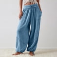 thumbnail image 5 of Womens Baggy Cargo Pants Wide Leg Drawstring Elastic High Waist Loose Parachute Pants Casual Patchwork Long Pants with Pocket, 5 of 7